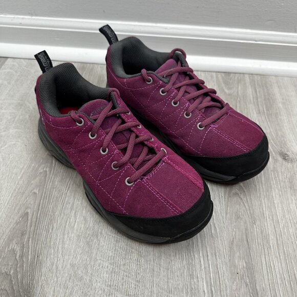 Skechers Work Shoes Womens 7 Plum Leather Slip Resistant Memory Foam Steel Toe - Picture 1 of 12